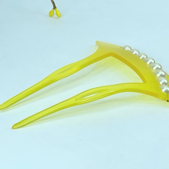 Kanzashi kimono Hair stick yellow resin faux pearls GS403 main image 7